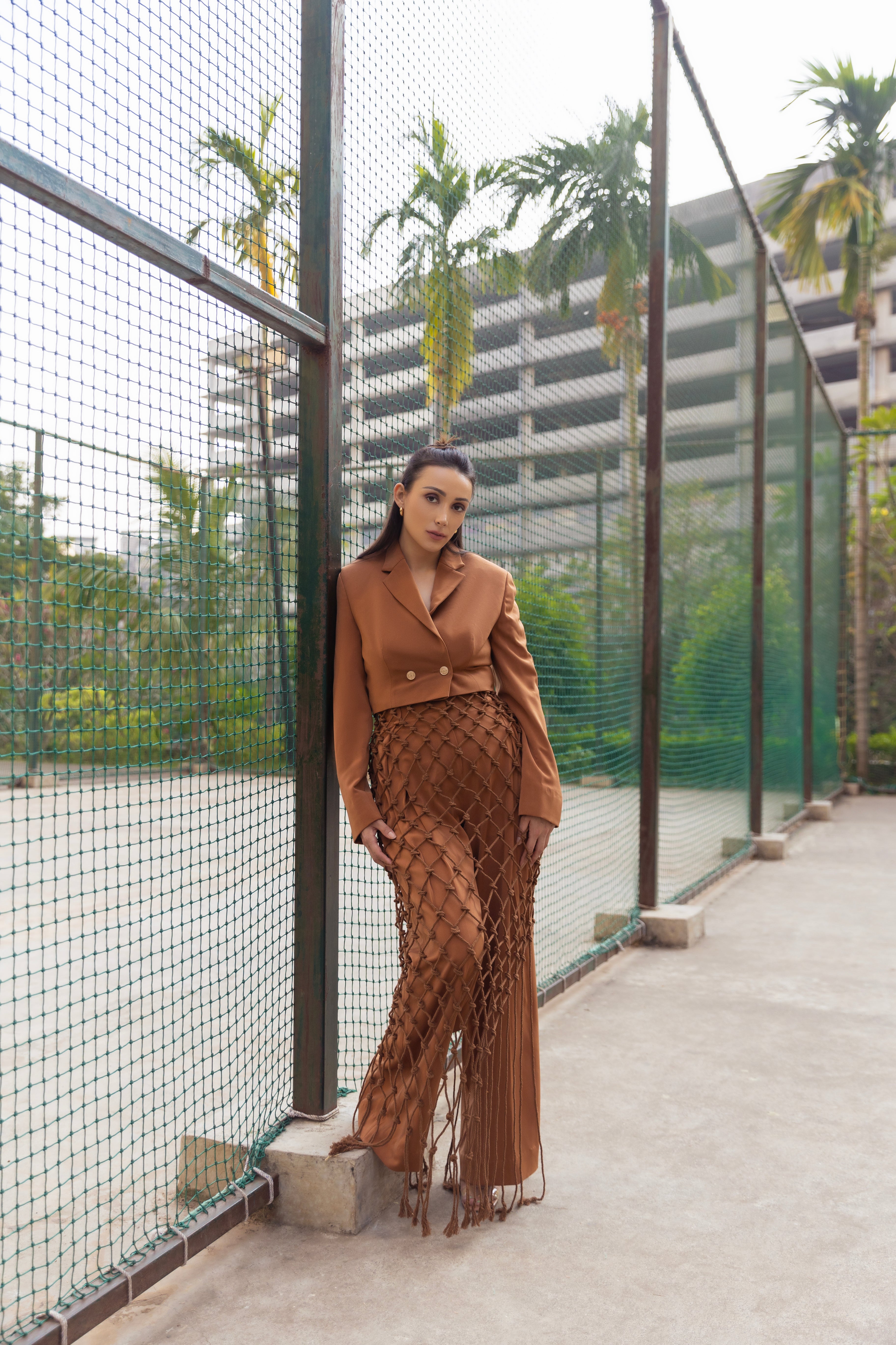 Brown Knit Dress with Blazer
