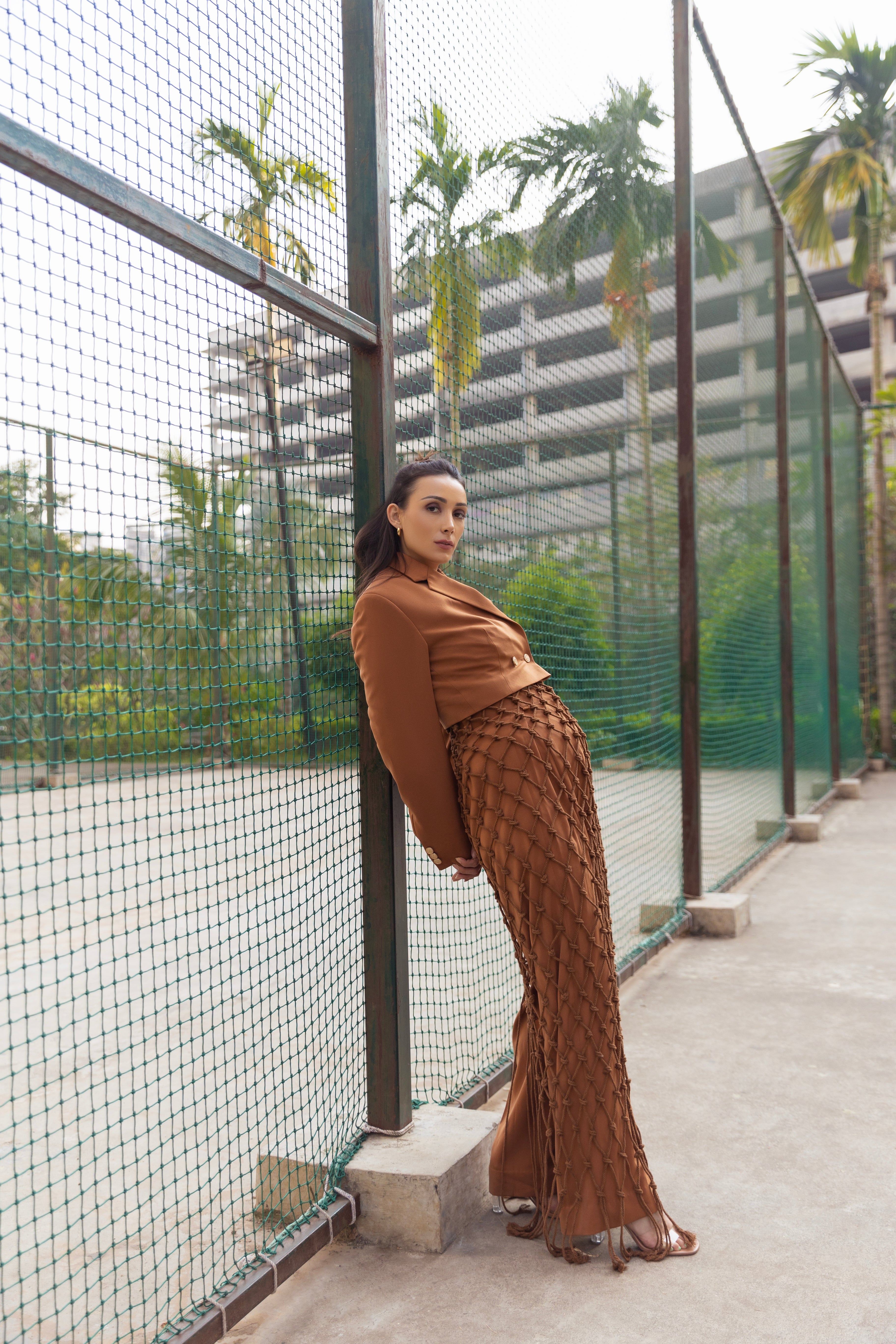 Brown Knit Dress with Blazer