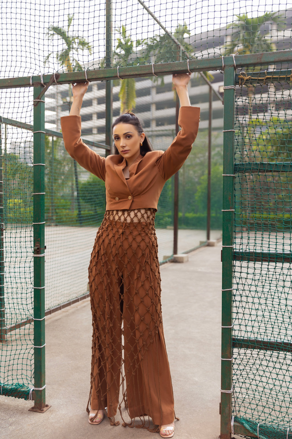 Brown Knit Dress with Blazer