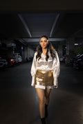 Metal Gold Skirt with Shirt Dress