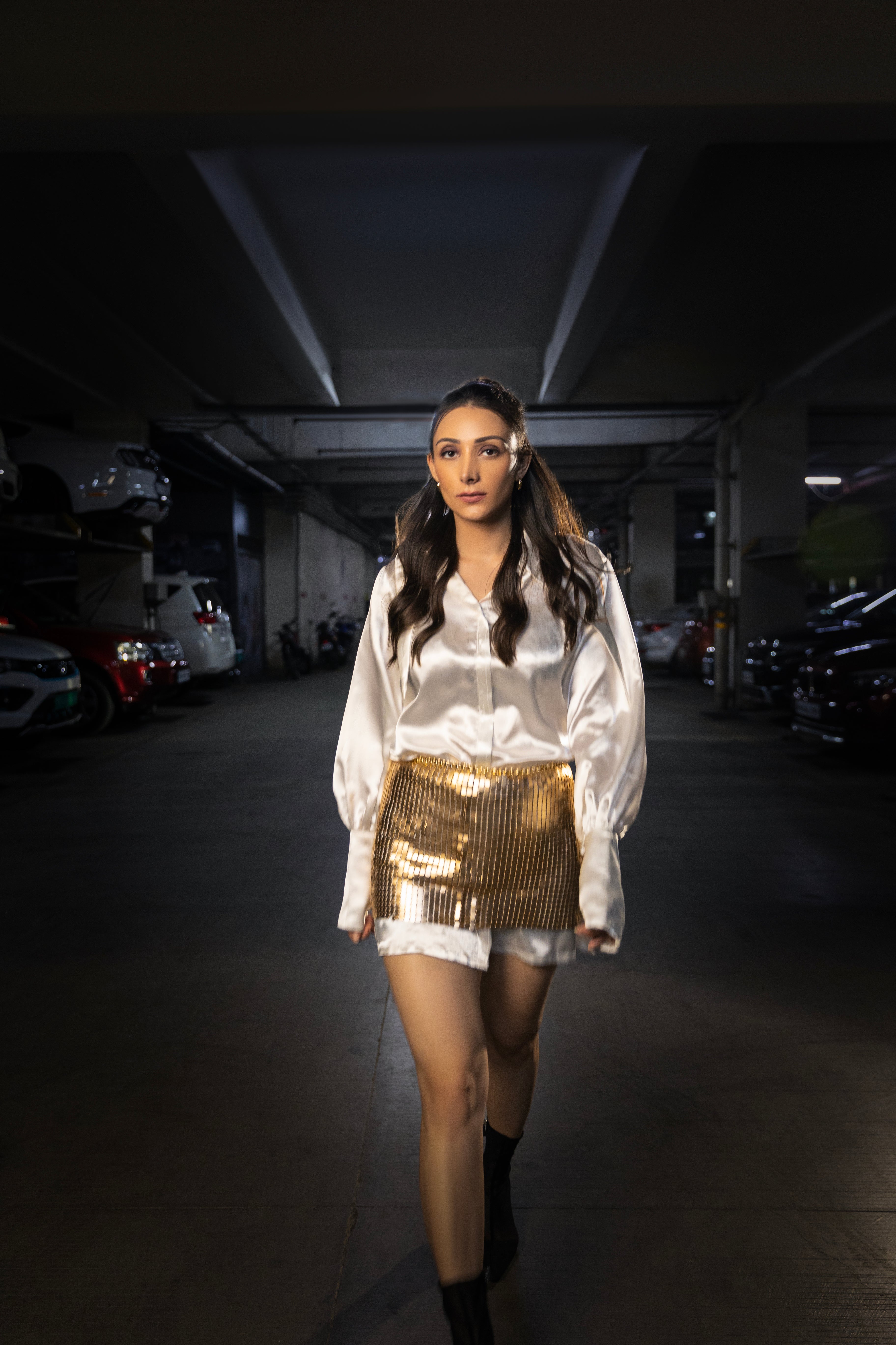 Metal Gold Skirt with Shirt Dress