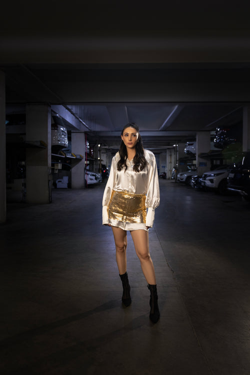 Metal Gold Skirt with Shirt Dress