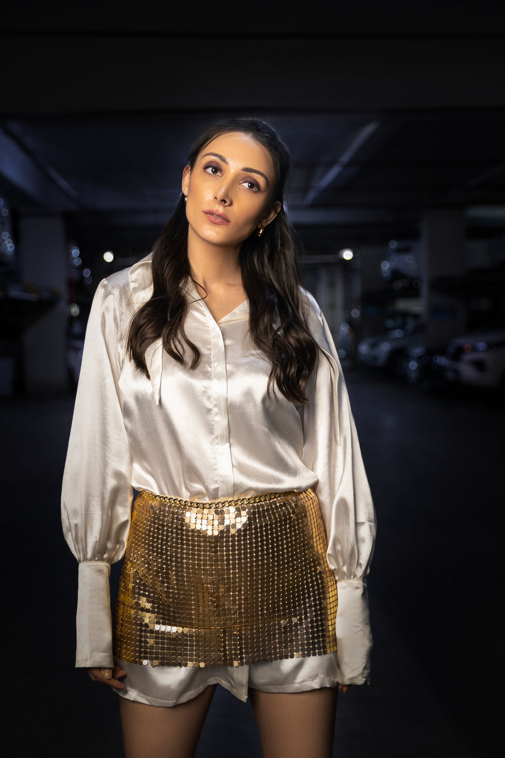 Metal Gold Skirt with Shirt Dress