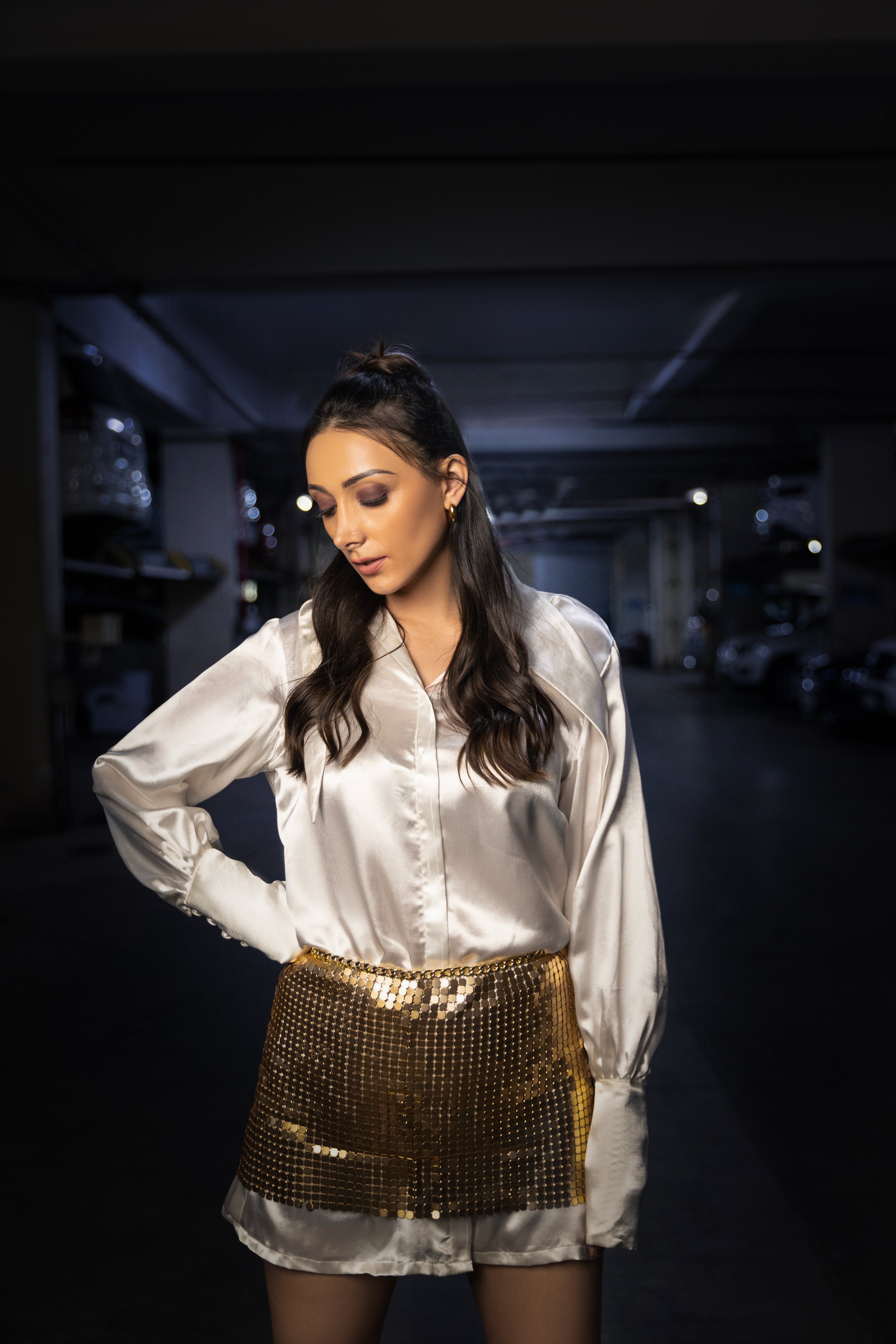 Metal Gold Skirt with Shirt Dress