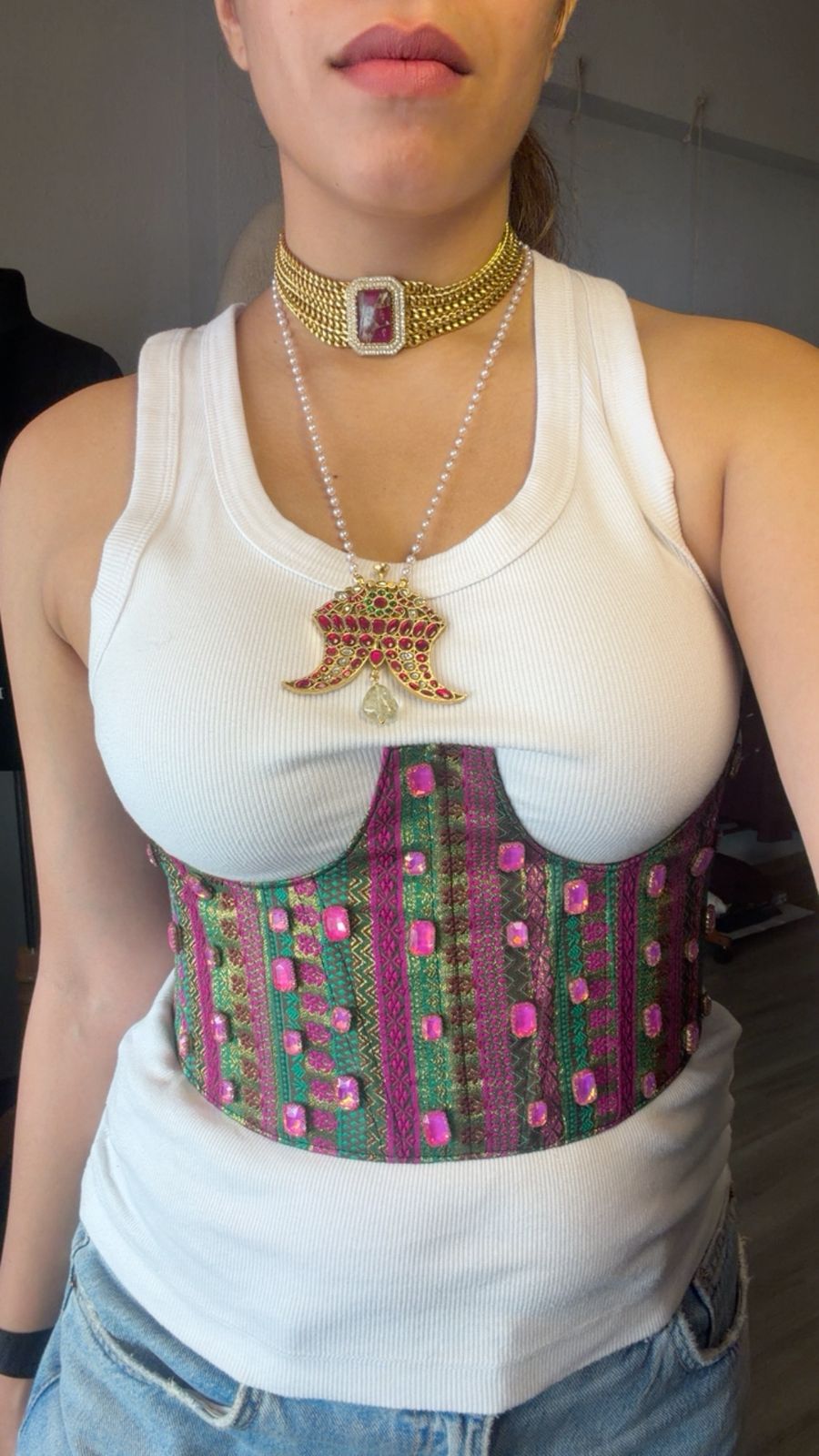 Brocade Rhinestone Corset Belt