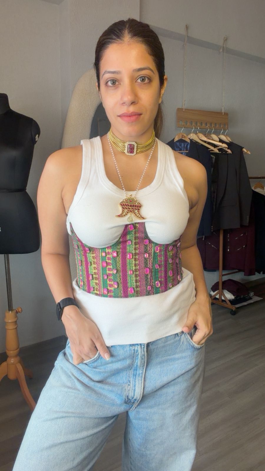 Brocade Rhinestone Corset Belt