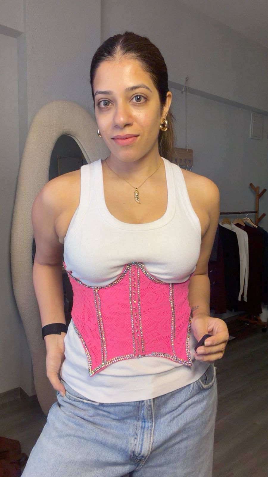 Neon Pink Swarovski Studded Corset Belt