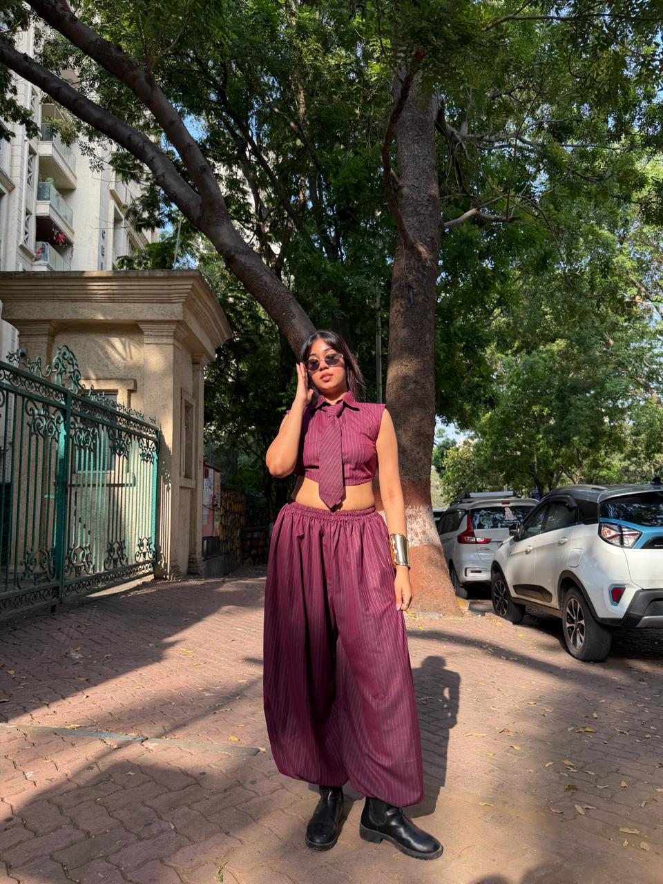 Cropped Shirt with Balloon Pants