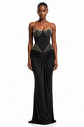 Rhinestone Embroidered Corset with Draped Skirt