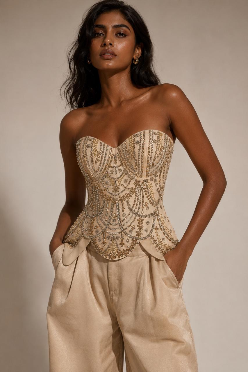 Swarovski Beige Embroidered Corset