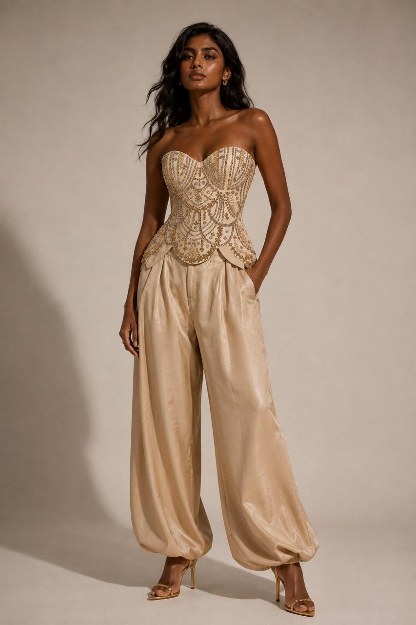 Swarovski Beige Embroidered Corset